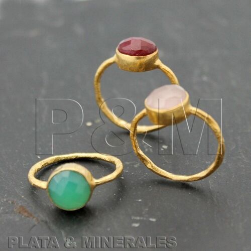 Anillo mineral - 8mm - 12 - plata chapado oro - coral