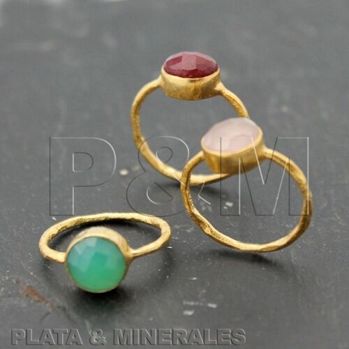 Anillo mineral - 8mm - 12 - plata chapado oro - onix