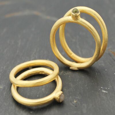 Mineral ring - 4mm - t12 - smoky quartz - gold plated