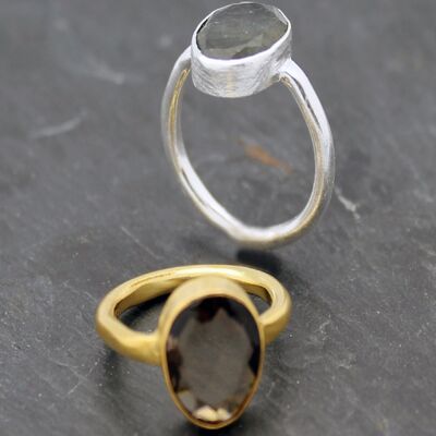 Mineral ring - 12*10mm - green amethyst - t14 - gold plated