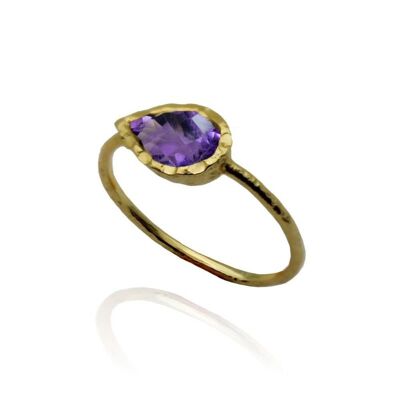 Mineral ring - tear - 12 - gold plated silver - amethyst