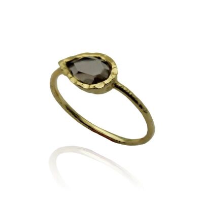 Mineral ring - teardrop - 12 - gold plated silver - smoky quartz