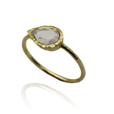 Mineral ring - teardrop - 16 - moonstone - gold plated silver