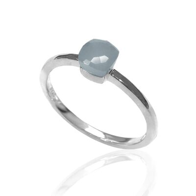 Bague minérale - argent rhodié - 12 - calcédoine bleue