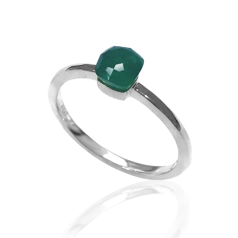 Anello minerale - argento rodiato - 12 - onice verde