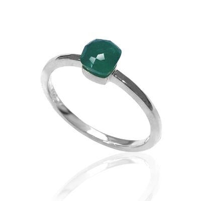 Mineral ring - rhodium silver - 12 - green onyx