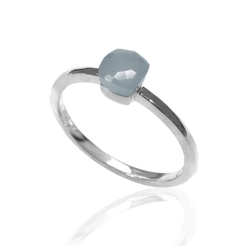 Anillo mineral - plata rodiada - 14 - calcedonia azul