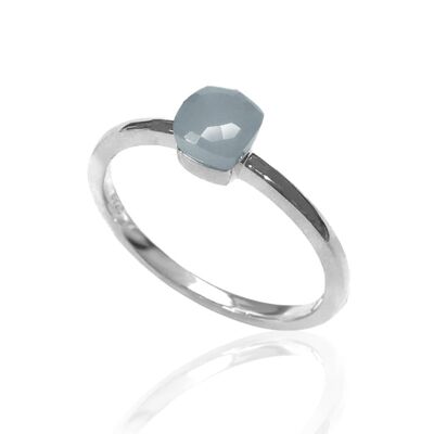 Mineral ring - rhodium silver - 14 - blue chalcedony