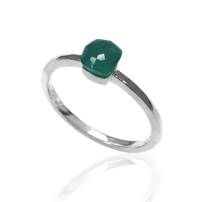 Anello minerale - argento rodiato - 16 - onice verde