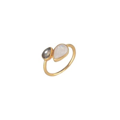 Mineral ring - tear - 12 - gold plated - multicolor
