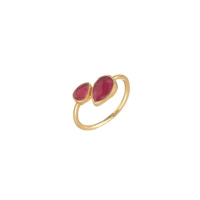 Mineral ring - tear - 14 - gold plated - ruby