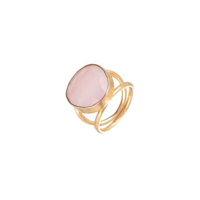 Anillo mineral - 14mm - 12 - cuarzo rosa - plata chapado oro