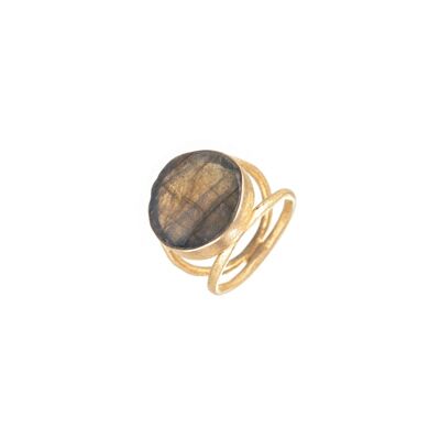 Anillo mineral - 14mm - 12 - labradorita - plata chapado oro