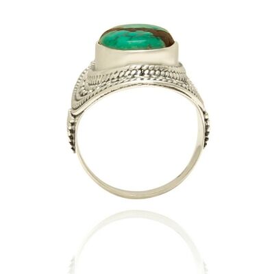 Mineral ring 10*14mm - rhodium silver - 16 - turquoise