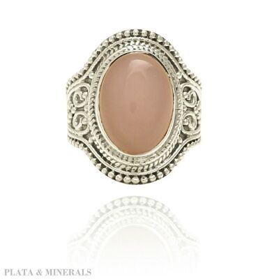 Mineral ring - 10*14mm - rhodium silver - 12 - pink quartz