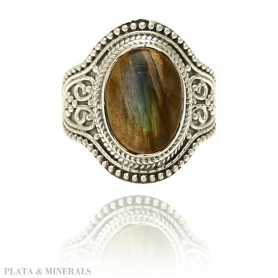 Anello minerale - 10*14mm - argento rodiato - 12 - labradorite