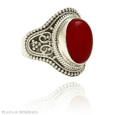 Mineral ring - 10*14mm - rhodium silver - 12 - ruby