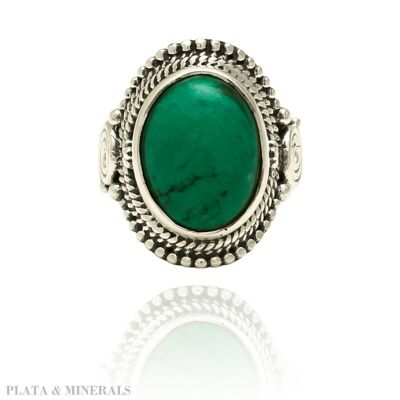 Mineral ring - 12*16mm - rhodium silver - 18 - turquoise