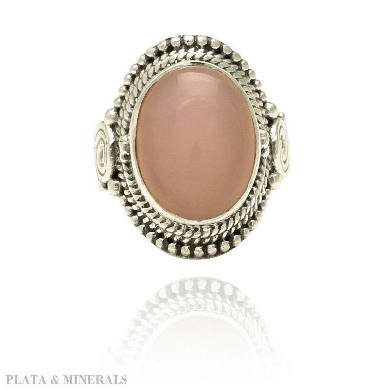 Mineralring - 12*16mm - 12 - Rhodiumsilber - Rosenquarz