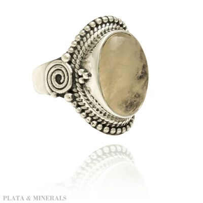 Anillo mineral - 12*16mm - 12 - plata rodiada - piedra luna