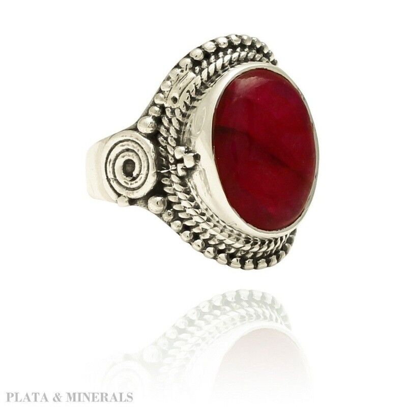Anello minerale - 12*16mm - 12 - argento rodiato - rubino