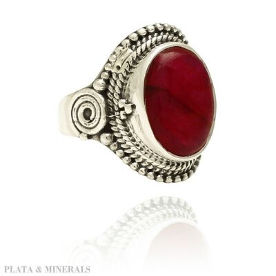 Mineral ring - 12*16mm - 12 - rhodium silver - ruby