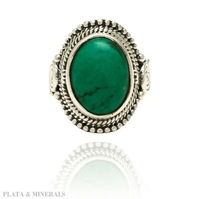 Mineral ring - 12*16mm - 12 - rhodium silver - turquoise