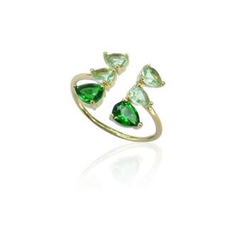 Bague minérale - 12 - argent doré - verre vert