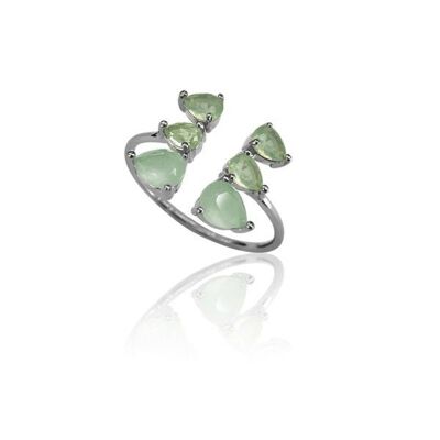 Mineral ring - rhodium silver - 12 - chalcedony-