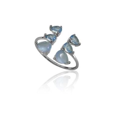 Mineral ring - rhodium silver - 12 - blue chalcedony -