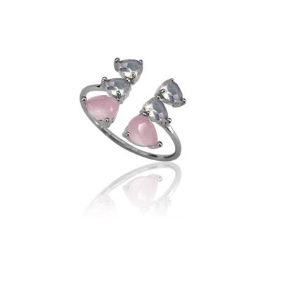 Mineral ring - rhodium silver - 12 - rose quartz -