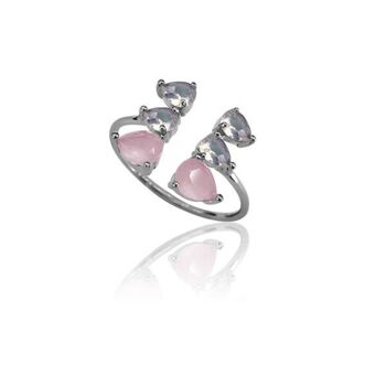 Bague minérale - argent rhodié - 12 - quartz rose -