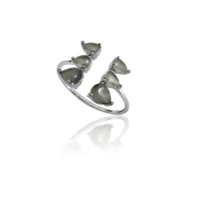 Mineral ring - rhodium silver - 12 - moonstone