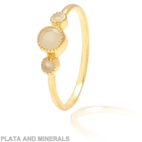 Anillo mineral - 4mm - 12 - plata chapado oro - calcedonia