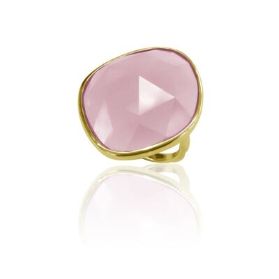 Anello minerale - 27*25 mm - 12 - quarzo rosa - argento placcato oro
