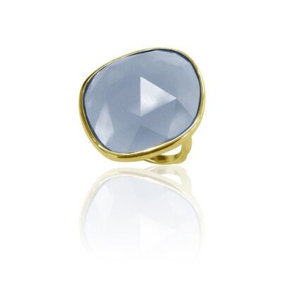 Mineral ring - 27*25 mm - 12 - gold plated silver - blue chalcedony