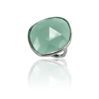 Mineral ring - 27*25 mm - rhodium silver - 12 - chalcedony
