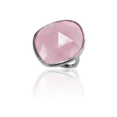 Mineral ring - 27*25 mm - rhodium silver - 12 - rose quartz