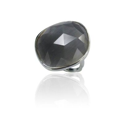 Mineral ring - 27*25 mm - rhodium silver - 12 - cat's eye