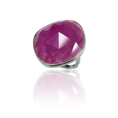 Mineral ring - 27*25 mm - rhodium silver - 12 - ruby