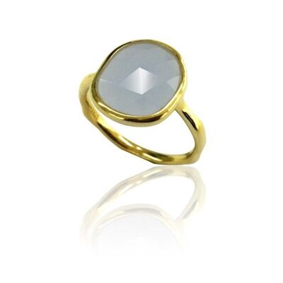 Mineral ring - 14*12 mm - 12 - gold plated silver - blue chalcedony