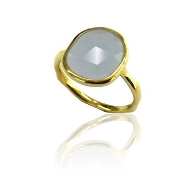 Mineralring - 14*12 mm - 12 - vergoldetes Silber - blauer Chalcedon