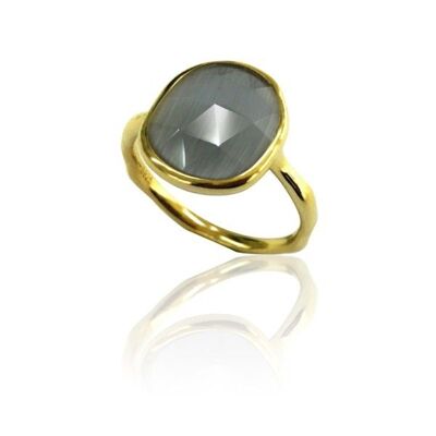 Anello minerale - 14*12 mm - 12 - argento placcato oro - occhio di gatto