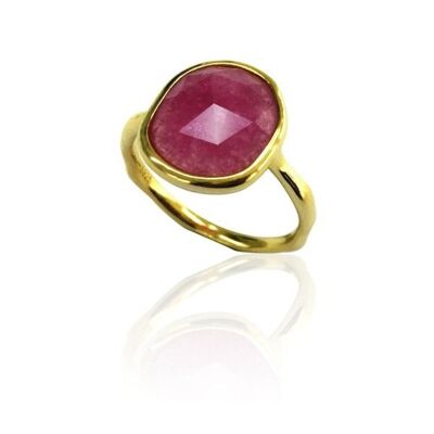 Anillo mineral - 14*12 mm - 12 - rubi - plata chapado oro