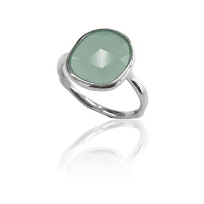 Mineral ring - 14*12 mm - rhodium silver - 12 - chalcedony