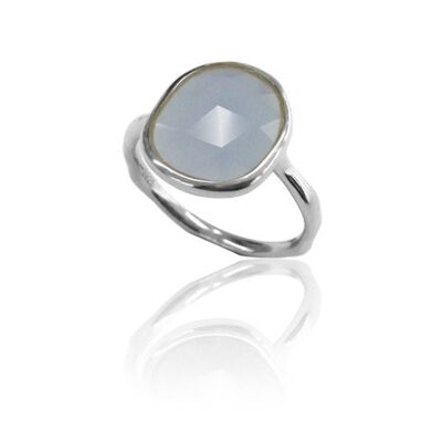 Mineralring - 14*12 mm - Rhodiumsilber - 12 - blauer Chalcedon