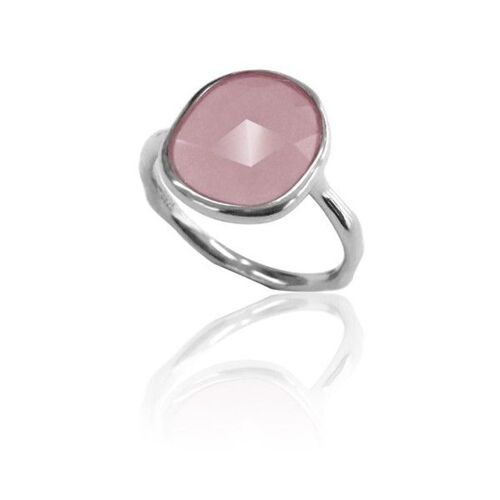 Anillo mineral - 14*12 mm - plata rodiada - 12 - cuarzo rosa