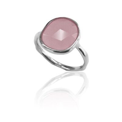 Mineral ring - 14*12 mm - rhodium silver - 12 - rose quartz