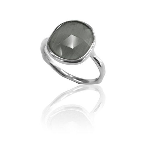 Anillo mineral - 14*12 mm - plata rodiada - 12 - ojo de gato