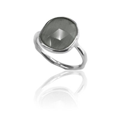 Mineral ring - 14*12 mm - rhodium silver - 12 - cat's eye
